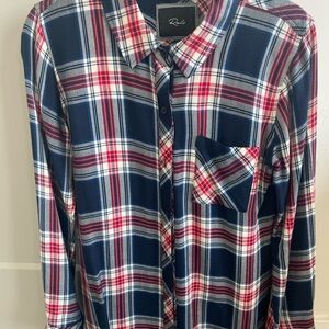 Rails Navy, Red & White Plaid Button-Down Shirt xs 100 rayon